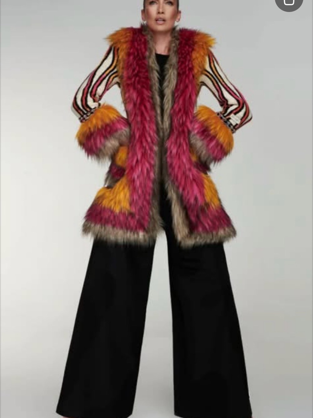 Colorblock Faux-Fur Coatigan in Magenta & Mustard